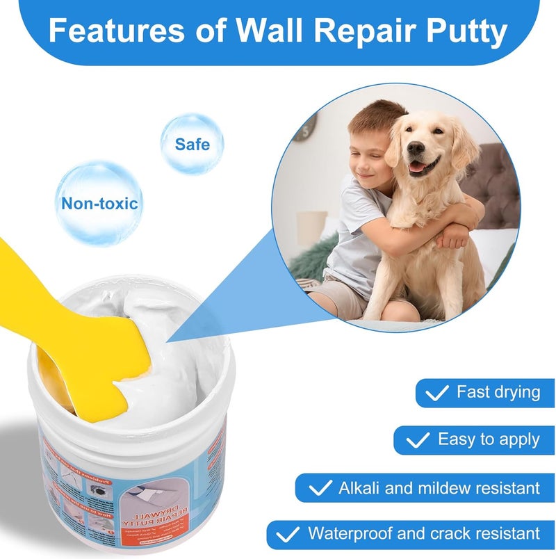 LifeisLuck Dry Wall Patch Kits, Aluminum Spackle Wall Repair Patch Kit Fiber Mesh Plate with Scraper, 8.8oz X 2 White Repair Putty Drywall Hole Filler to Fix Wall Surface Holes, Quick Repair Creak Damage - Image 3